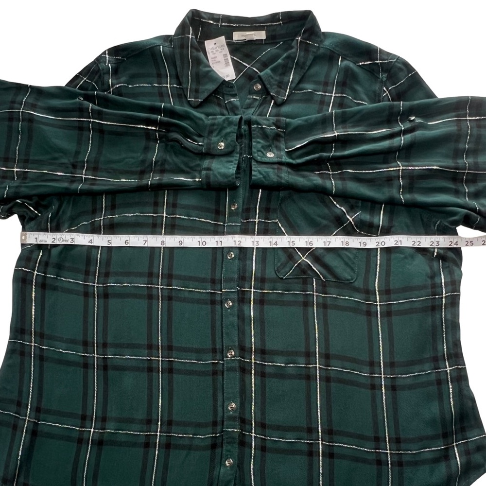 NEW Maurices Plaid Button Up Shirt Button Back Dark Green Silver 2 - Picture 9 of 17
